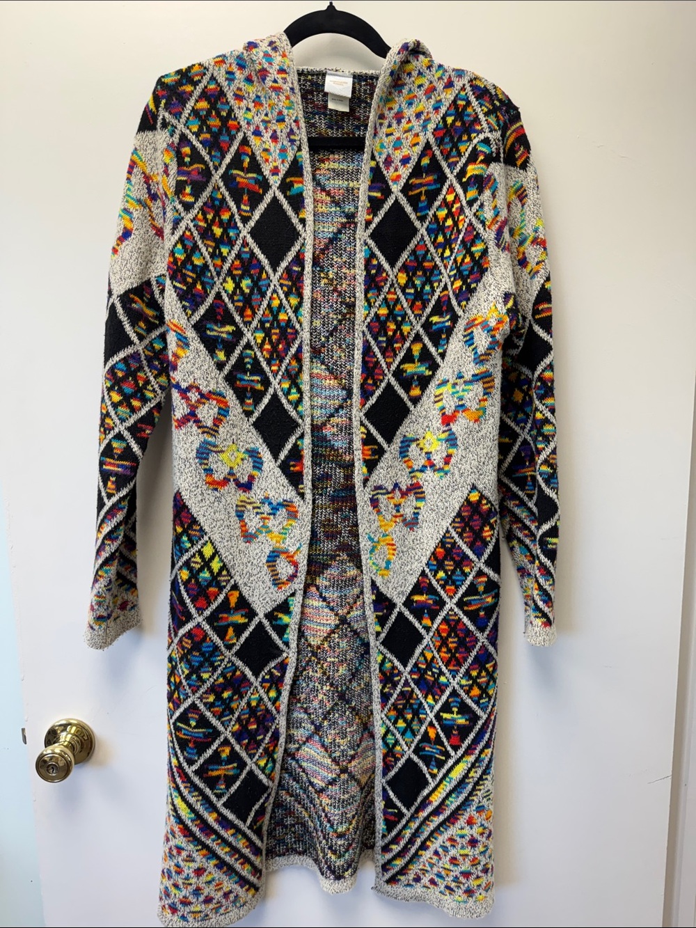 Hooded Multicolor Open-Front Knit Cardigan